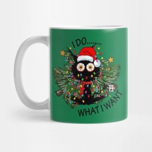 I Do What I Want - Funny Black Cat and Christmas Tree Mug